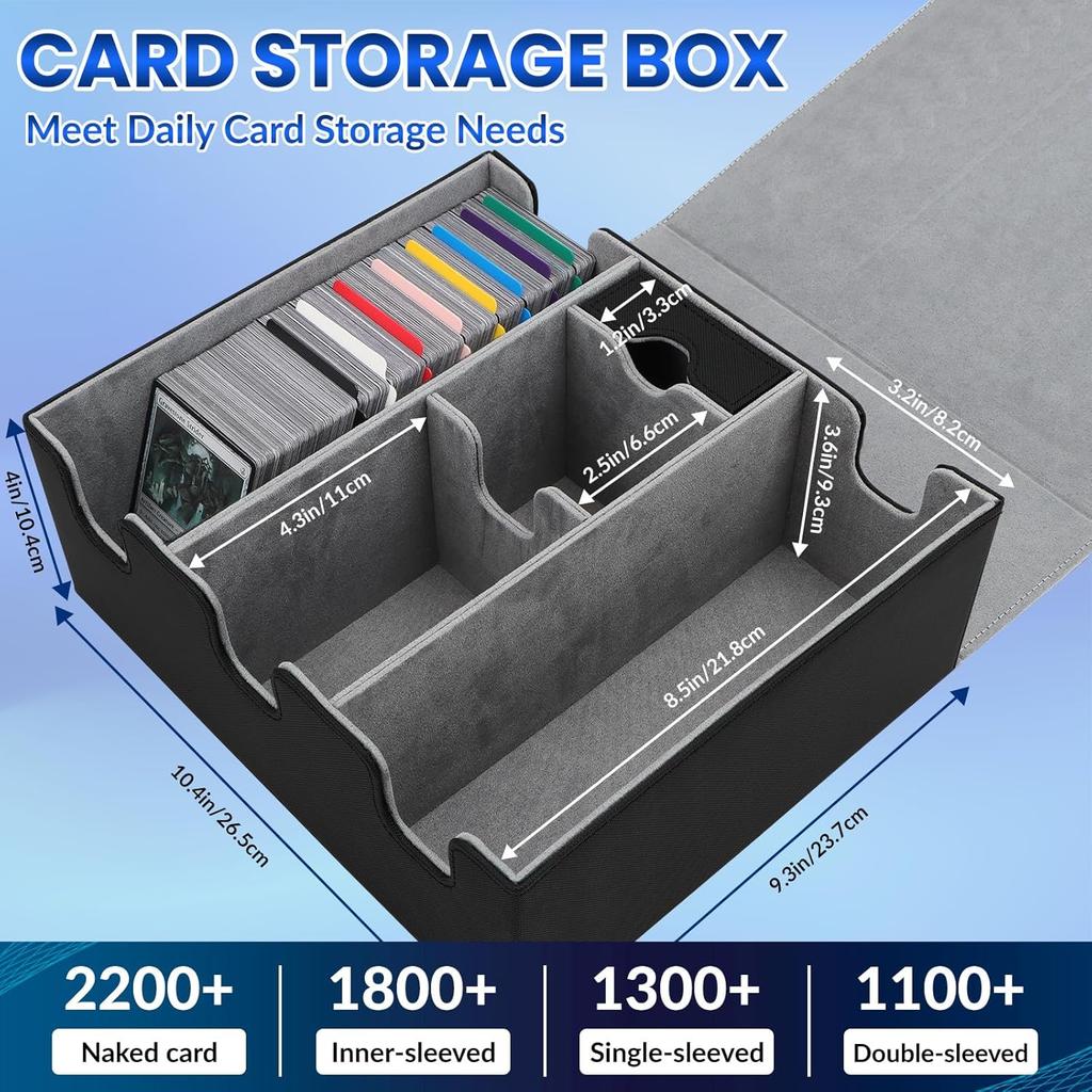 Card Storage Box for Trading Cards, Holds 5 MTG Deck Card Boxes or 2200+ Cards, Leather Magnetic Closure TCG Storage Box for MTG, YuGiOh, Sports