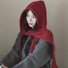 Women's Hooded Knitted Shawl: Wool Hat-Scarf-Waistcoat Combo for Autumn/Winter