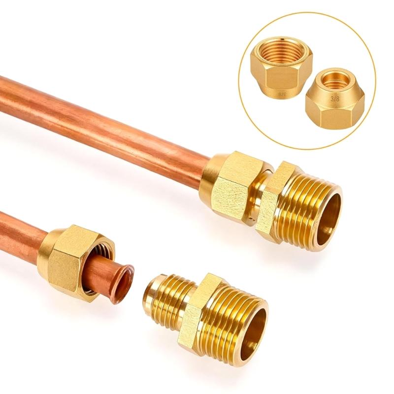 10Pcs Brass Flares Nuts Copper Pipe Extension Joint Connectors Replacement Flares Tube Fittings Easy To Installation