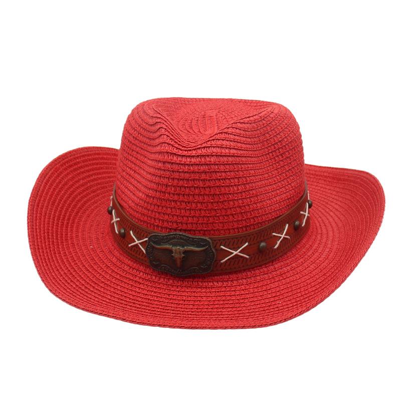 Cowboy Hat Jazz Hat Straw Hat Special Hat Strap Bull Head Accessories Belt Prairie Ethnic Style Sunscreen Straw Hat