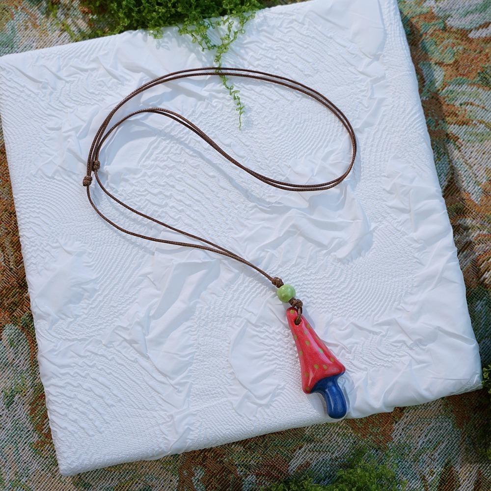 Hand-painted Mushroom Pendant Necklaces Small Flower Sweater Chain Necklaces Gift