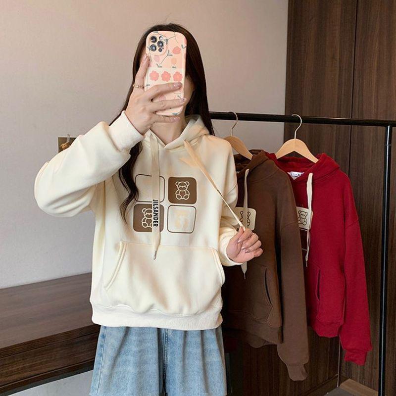 Plus Size Hooded Sweatshirt for Women - Thick, Slimming, Autumn/Winter Print Design, Long Sleeve, Korean Style Jacket.