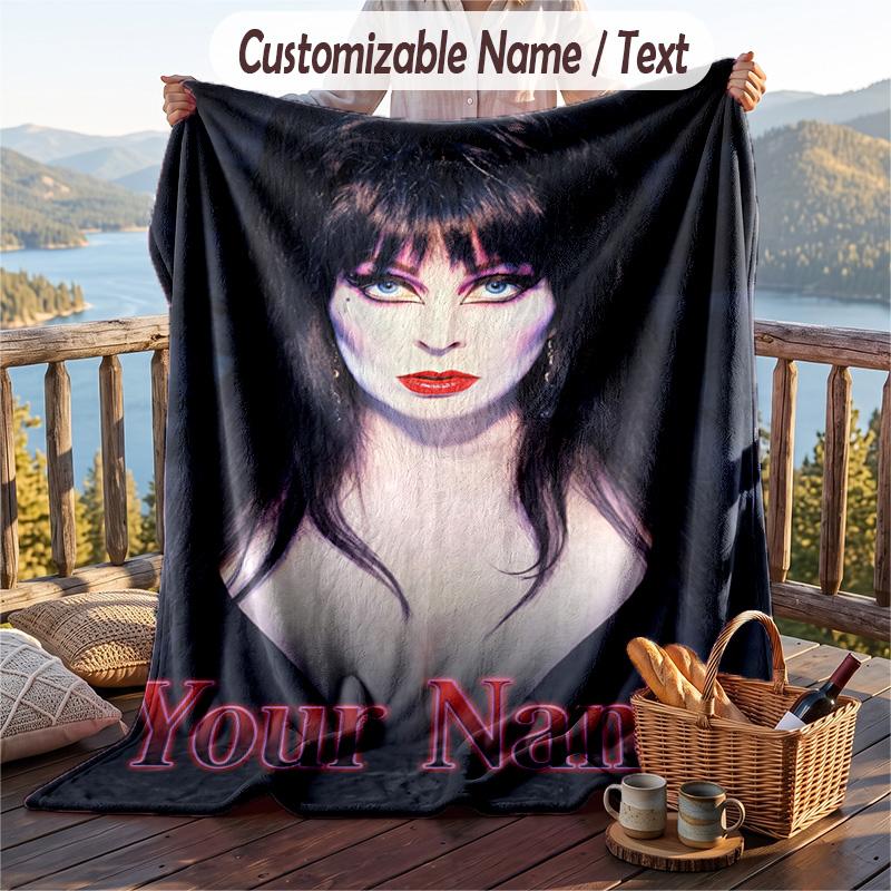Custom Text Flannel Throw Blanket, Lightweight Cozy Bed Sofa BlanketElvira Mistress of the Dark