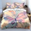 3Pcs Pastel Abstract Butterfly Bedding Set,Soft Watercolor Butterfly In Blue,Pink and Purple Print Duvet Cover + 2 Pillowcases