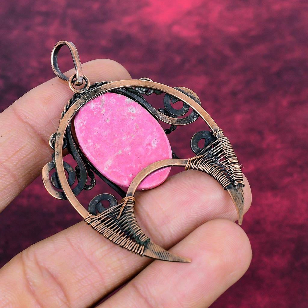 Thulite Gemstone Pendant Handmade Copper Wire Wrapped Jewelry Antique Pendant