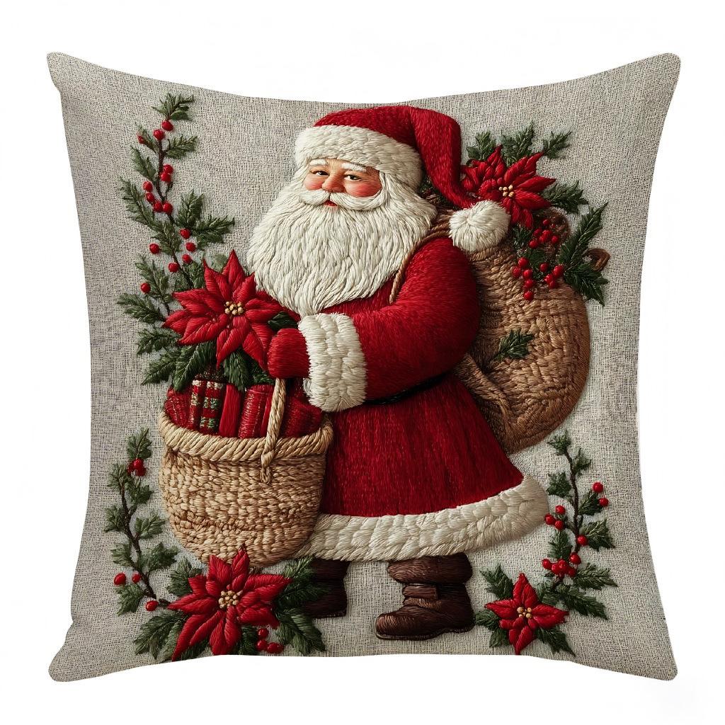 Christmas Pillow Cover - Festive Cartoon Linen Cushion Covers for Sofa Decor Pillowcase Xmas Cushion Cover Gift  ( No Pillow Core )