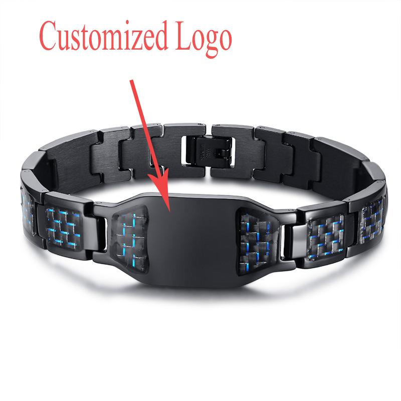 Carbon Fiber Bracelet Men Custom Star of David Logo Stainless Steel Hand Chain ID Bracelets For Dad Boyfriend Gift