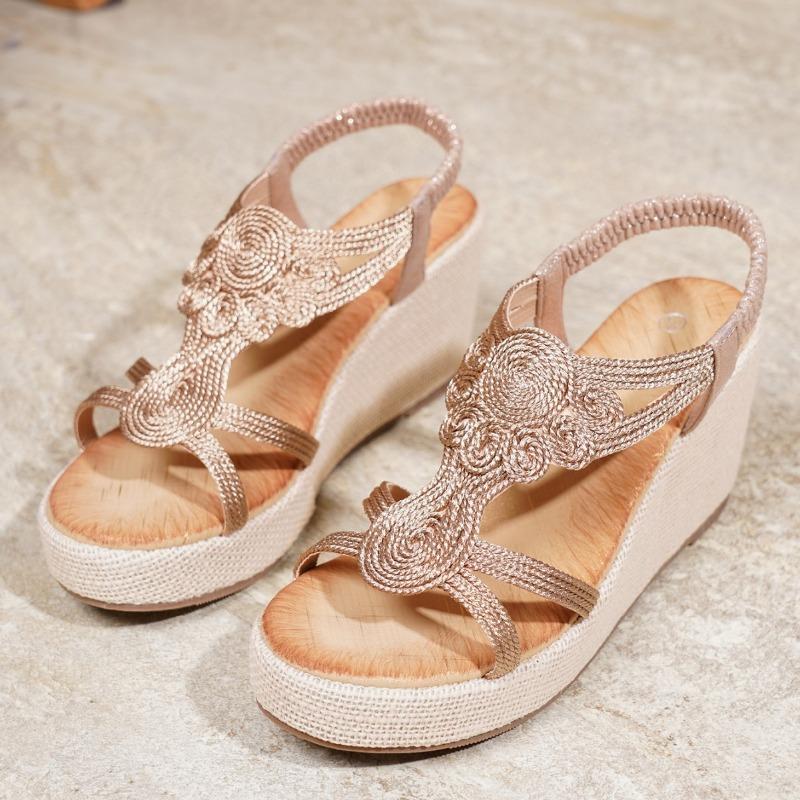 New European and American Style Wedge Women's Sandals Rhinestone Fashion Casual Women's Sandals Waterproof Platform Women's Shoes