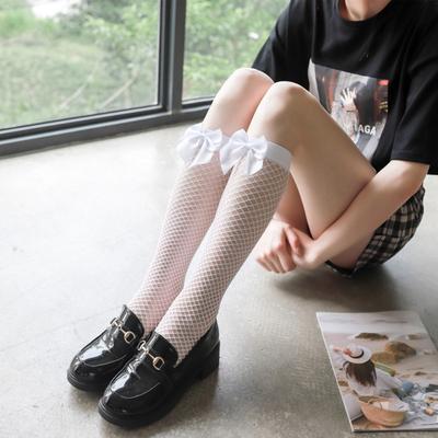 Lolita White Socks Women's Calf Mid Tube Socks Japanese Cute Bow Jk Lolita Fishnet Socks Thin