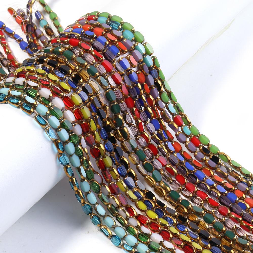 1 Strand 4x7mm Faceted Oval Crystal Beads Colorful Loose Spacer Glass Rice Beads For DIY Handmade Bracelet Necklace Accessories