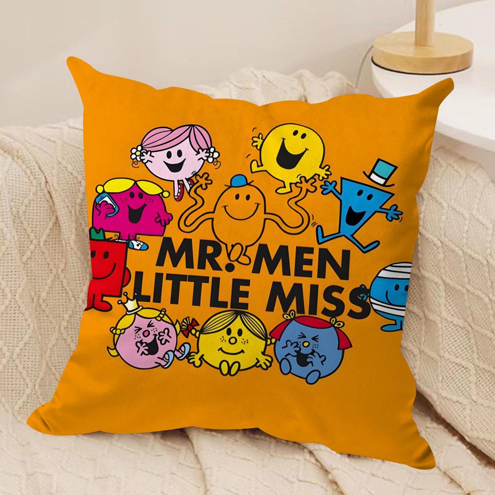 Mr Men and LLittle Miss Cushion Cover Soft Plush Fabric DoubleSided Printed Sofa Cushion Cover for All Seasons Home DecorGift