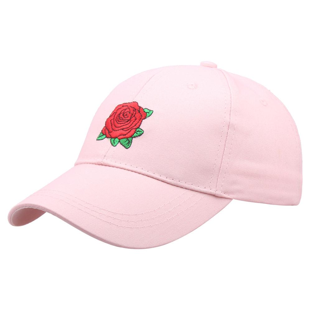 Rose Embroidery Baseball Cap Black Cotton Snapback Hip Hop Hat Unisex
