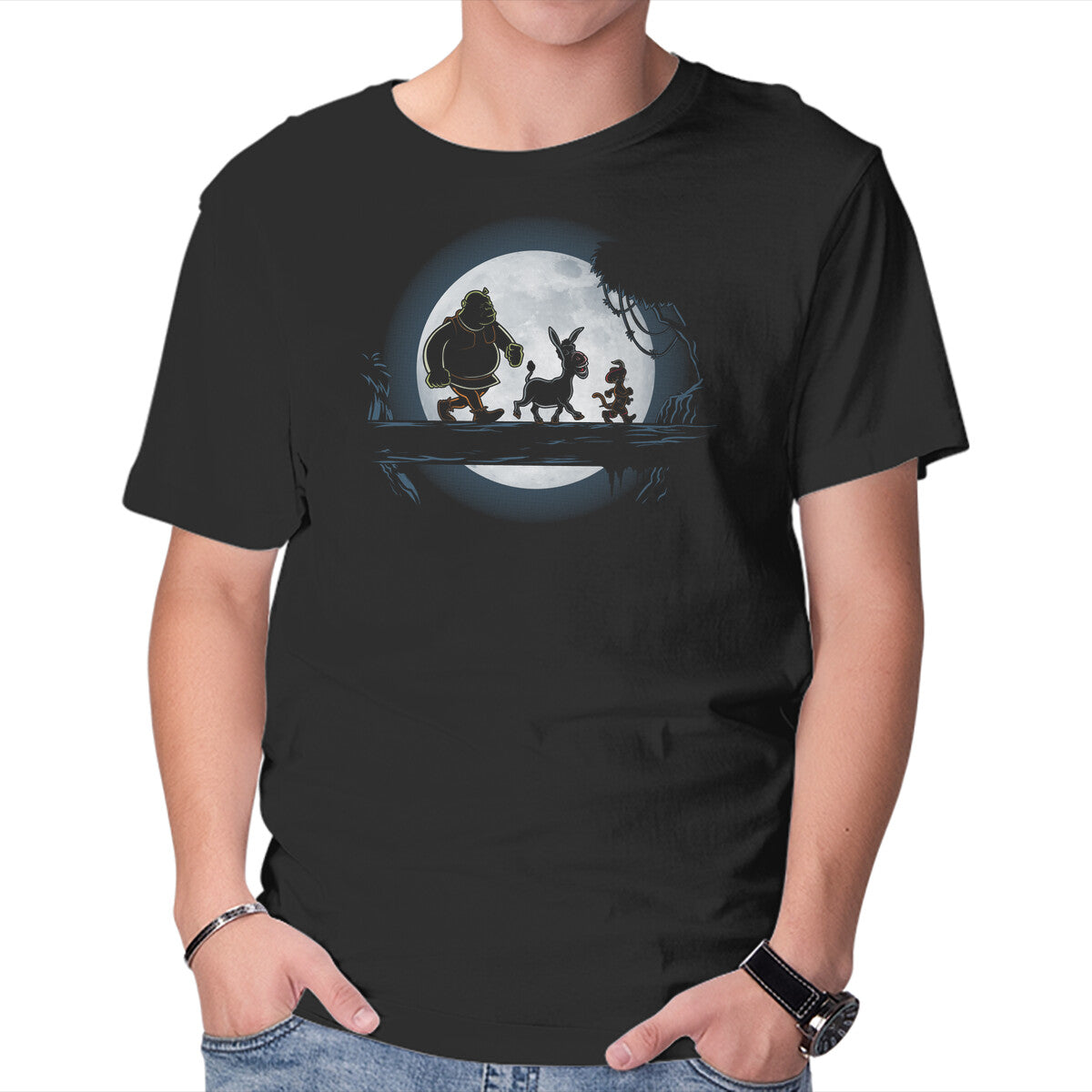 Unisex Crew Neck T-Shirt Moonlight Motto Graphic Short Sleeve Casual Tee S