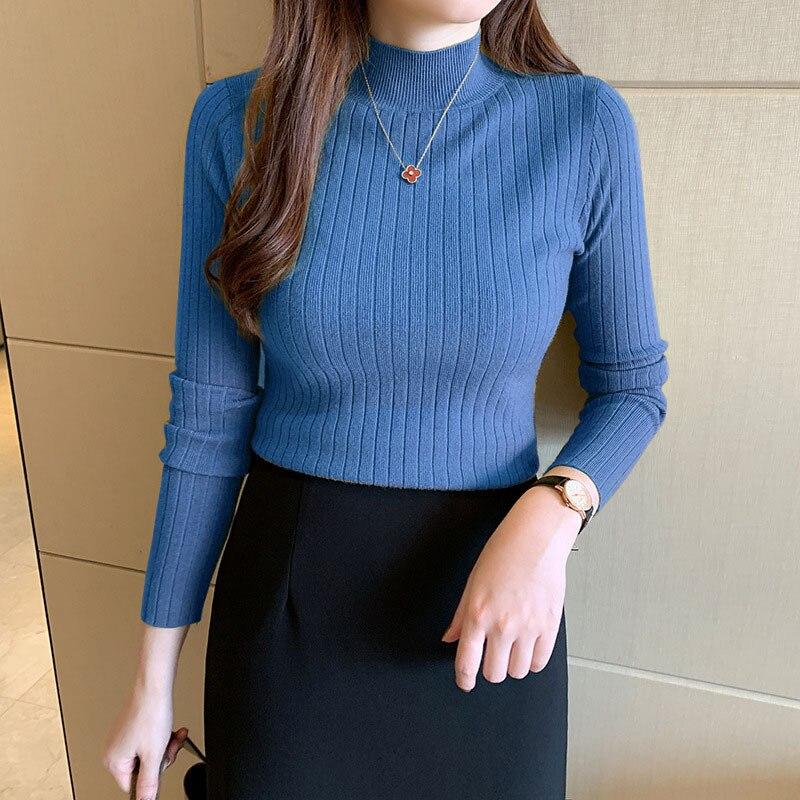 2023 Pullover Knitted Women Sweater Fashion Casual Half High Collar Slim Solid Sweaters Soft Jumper Ladies Warm Tops 28454