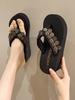 Fashion Slippers Women Summer Rubber Flip Flops Beach Shoes Platform Slides On A Wedge Hawaiian Sabot Flat Retro Beach Shoes Womens Slip