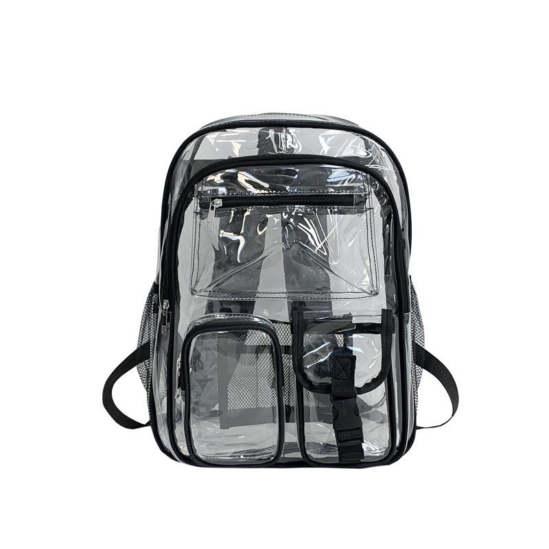 Transparent backpack PVC large-capacity student schoolbag double-layer multi-pocket transparent PVC backpack чёрный