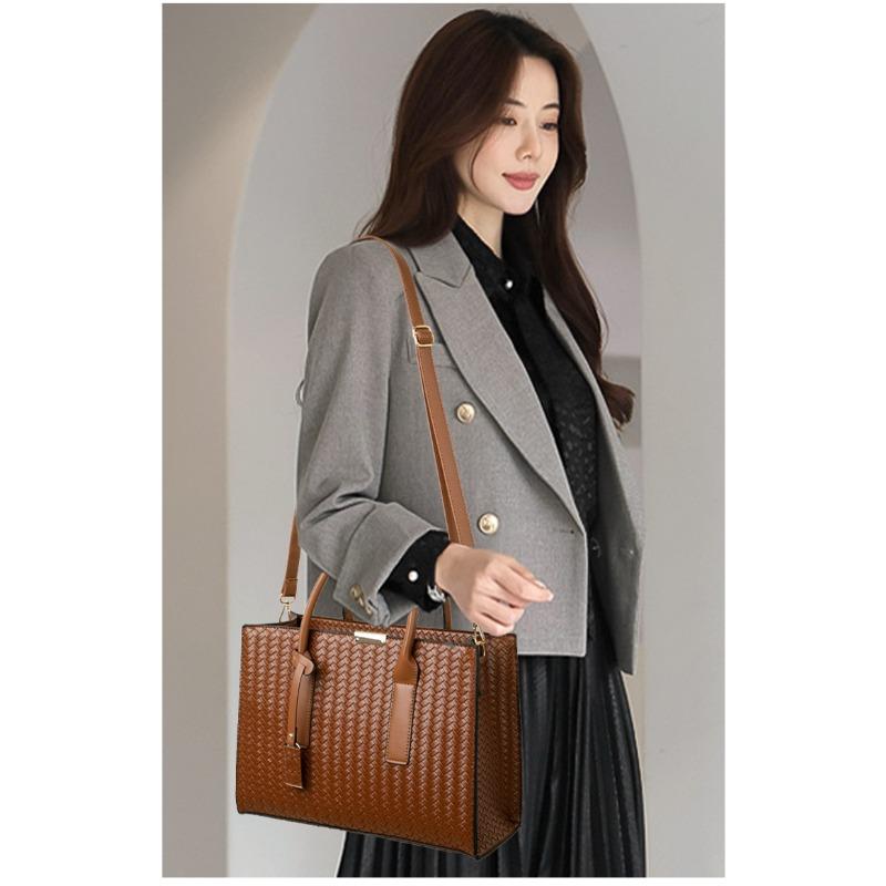 Women Woven Leather Tote Bag Large Capacity Handbag Top Handle Satchel Shoulder Bag for Work Business Daily