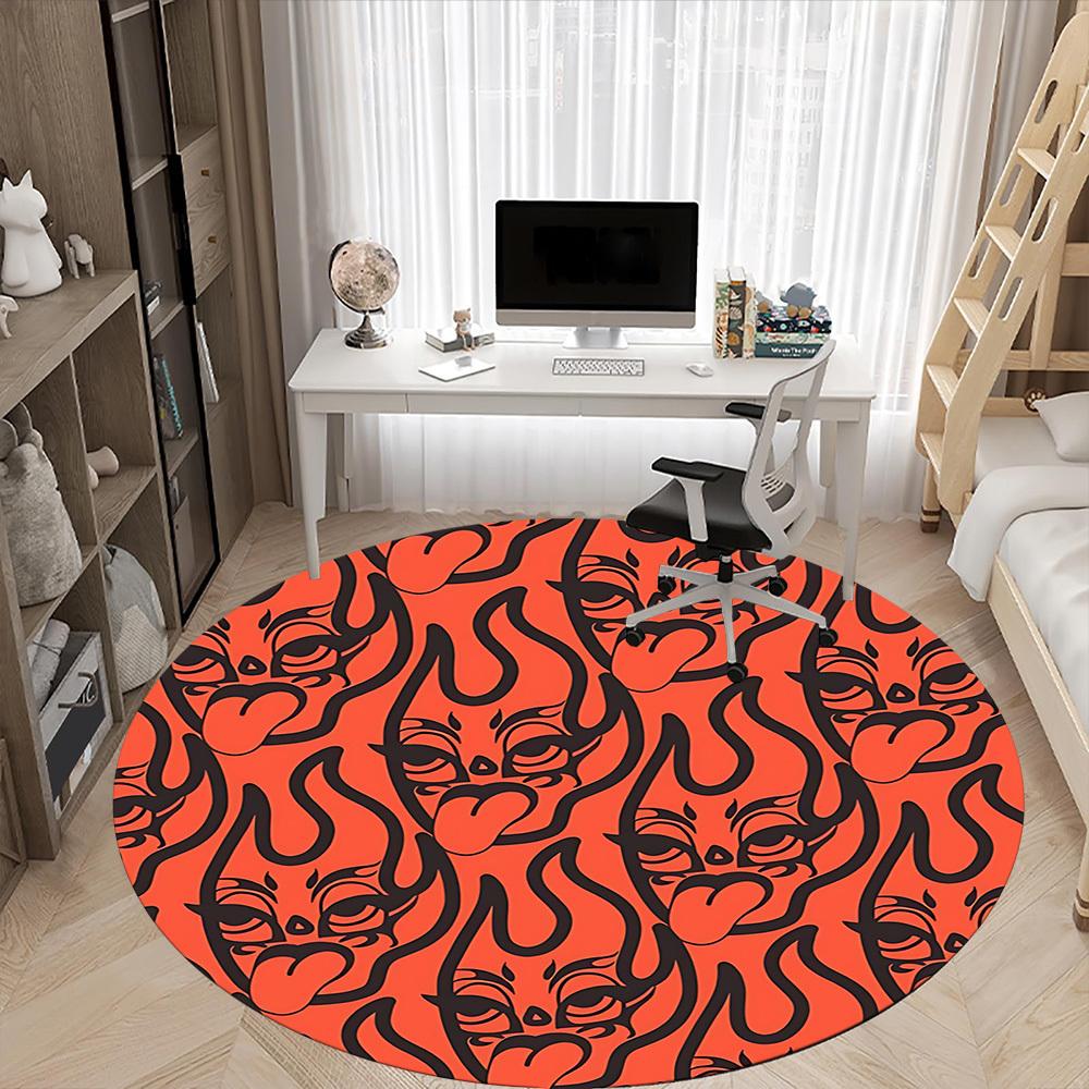 1pc Devil Faces Office Round Area Rug,  Mat Suitable For Office, Under Office Chairs Bedroom Living Room Home Decor, Room Deco