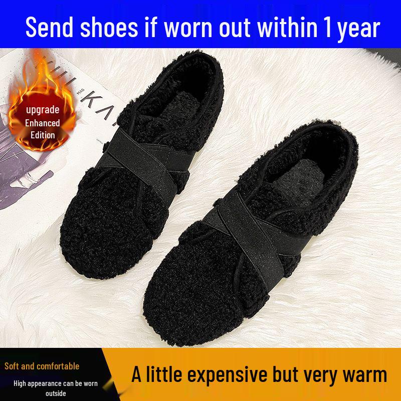 New 2025 Women's Fleece-Lined Beanies & Soft Sole Non-Slip Furry Shoes for Autumn-Winter Outdoor Wear