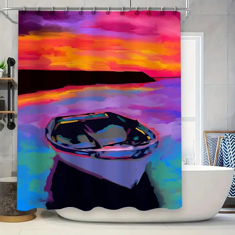 

Waterproof Shower Curtain Featuring A Colorful Sunset Boat Design With Uv Protection For Bathroom Decor Accessories W60H190(CM)-1 Pcs