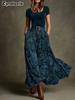 Plus Size Vintage Velvet Paisley Overalls Elegant Dress Women's Maxi Gown