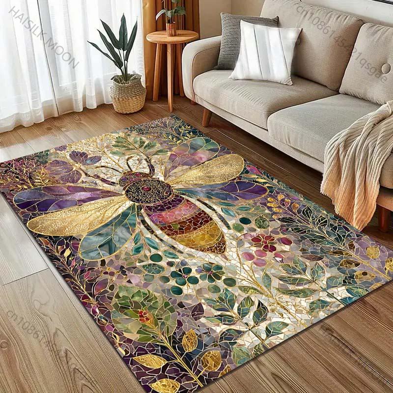 Multiple sizes Mosaic-style bee with flowers Carpet for Living Room Bedroom Sofa Home Decor Rus Non-slip Floor Mat Luxury Gift