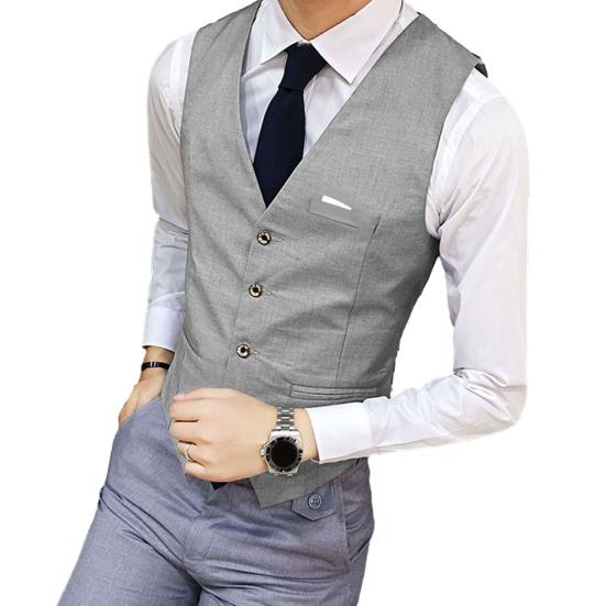 Herren-Anzugweste, V-Ausschnitt, ärmellos, einfarbig, schmale Passform, einreihige Strickjacke, formeller Business-Mantel, Bräutigam-Hochzeitsmantel