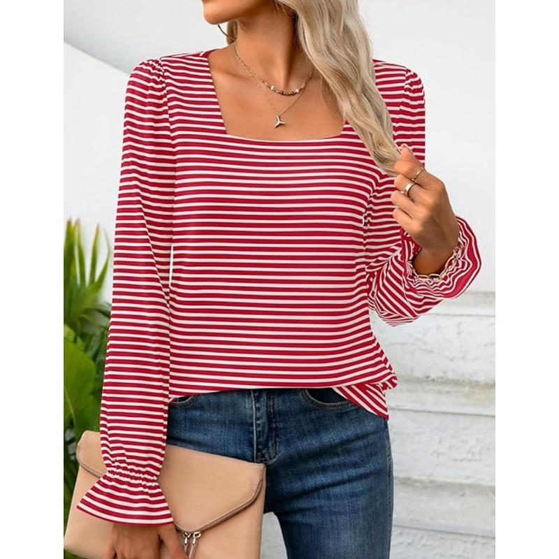 BITCED Women's Fashion Casual Long Sleeve Square Collar Blouses & Shirts