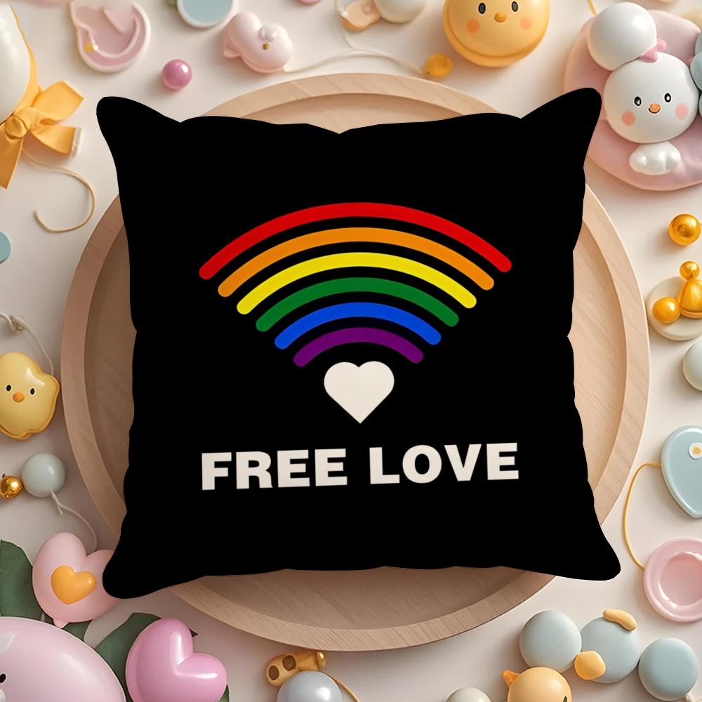 Pride Month Rainbow Cushion Cover Plush Fabric Soft Double-Sided Printed Sofa Warm Winter Home Gift Pillow Case