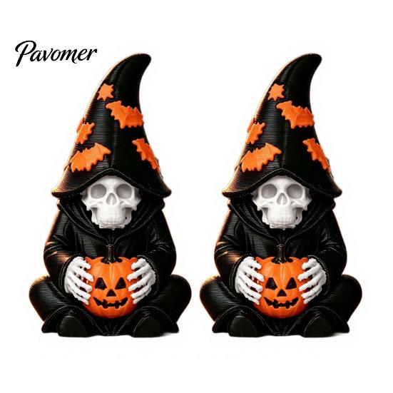 Small Stable Gothic Figures Halloween Skeleton Wizard Figurine, 3D Printed Statue with Bat Hat Pumpkin Pumpkin& Hat, Bookshelf And Tabletop