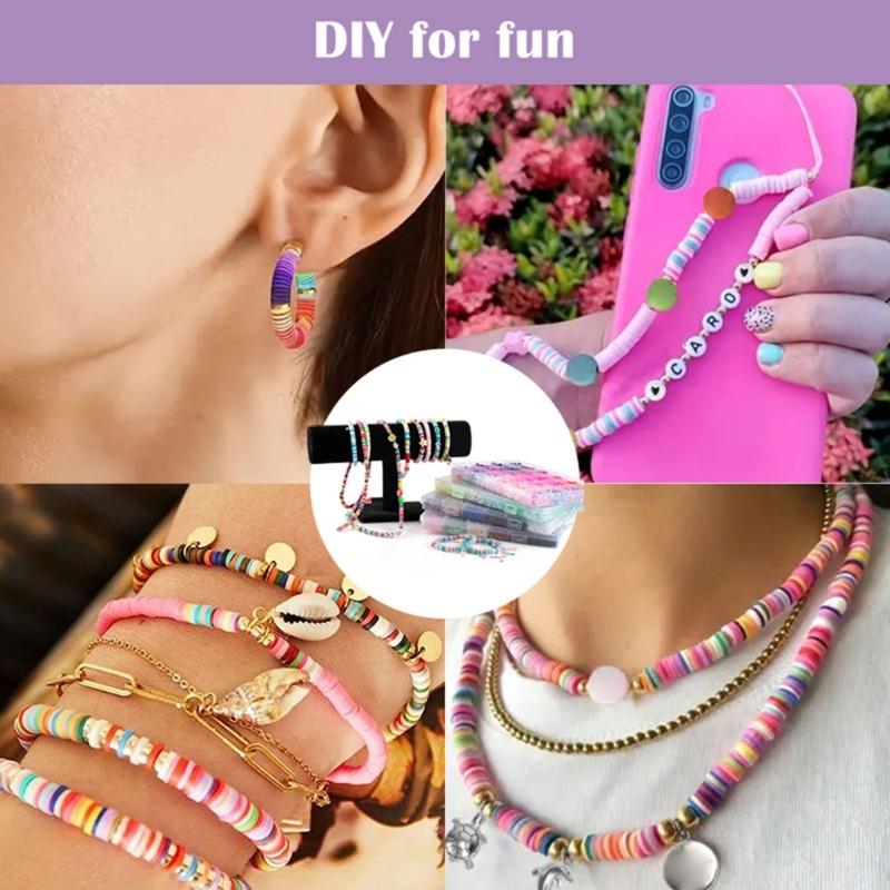 24 Color Clay Beads for Bracelet Making, Flat Clay Beads with Storage Box for DIY Jewelry Bracelet Necklace Making