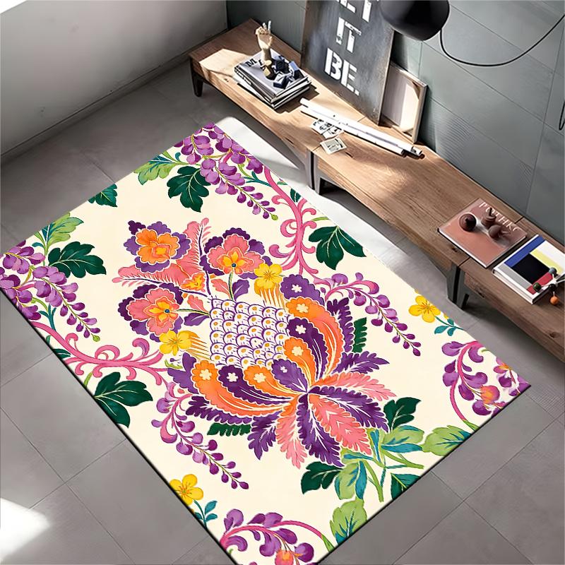 Floral Pattern Living Room Carpet with Vibrant Colors and Exotic Style Suitable for Use As an Anti-slip for Living Room Bedroom Sofas