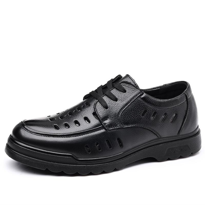 

Men s leather hollow hole shoes men s fashion casual breathable leather sandals dress leather shoes bag head men s shoes 38