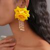 1 pair Bohemian Style Yellow Rose Earrings Chinese Rose Earrings  Festival Ear Accessories
