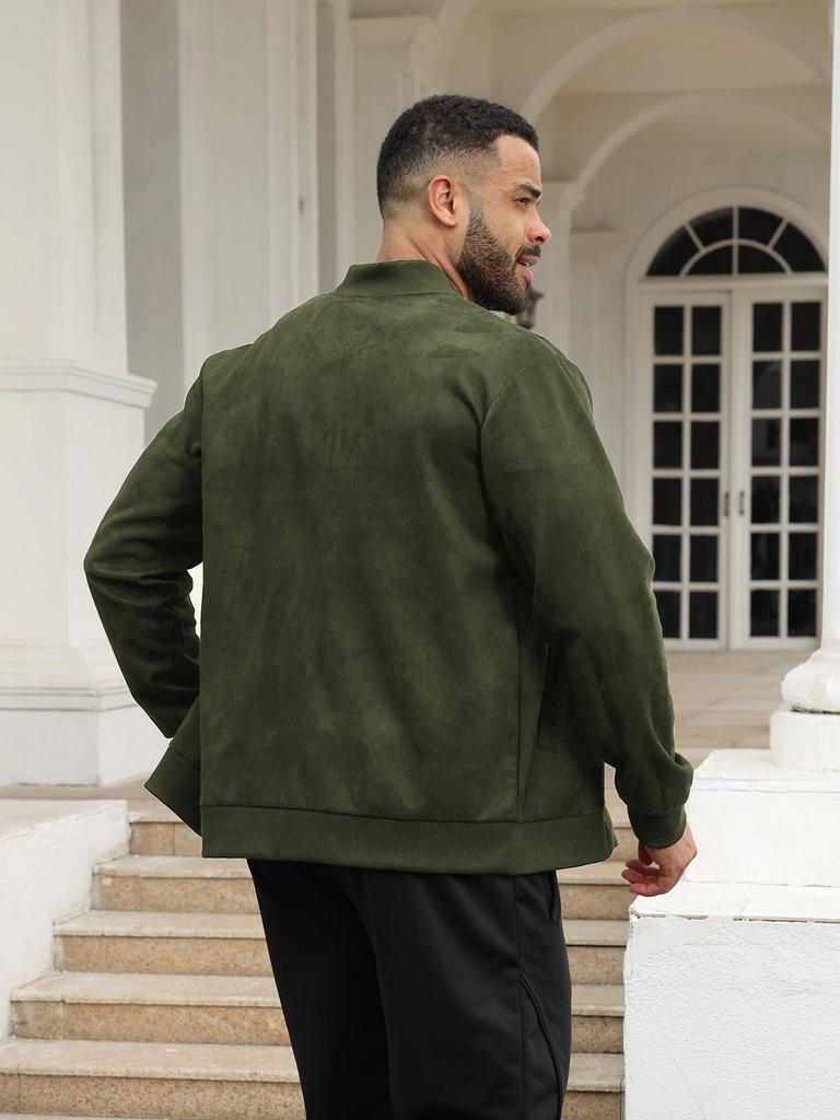 Europäischer und Amerikanischer Stil Herrenmode Lässig Einfarbig Leichte Jacke Stehkragen Wildleder-Oberteil