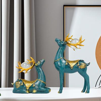 2Pcs Modern Reindeer Statues Animal Sculpture Ornament Decorative Figurine Collection Creative for