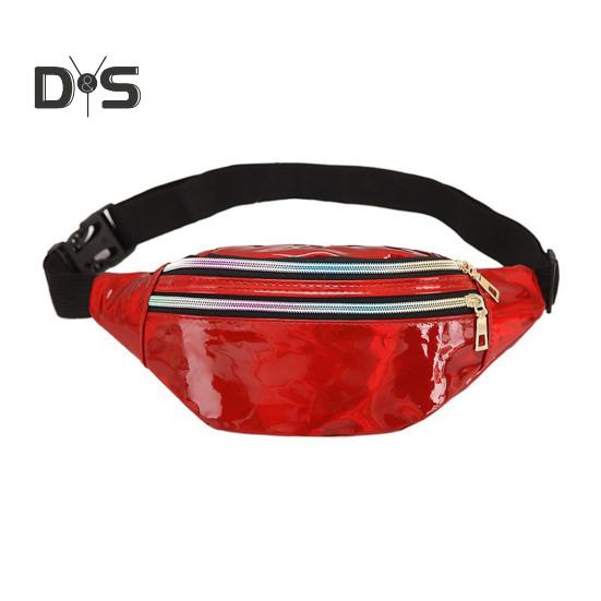 Iridescent Midjeväska Glitter Bältesväska Vattentät Magväska Konstläder Bum Bag med 3 Fickor för Resor Fest Strand Musikfestival