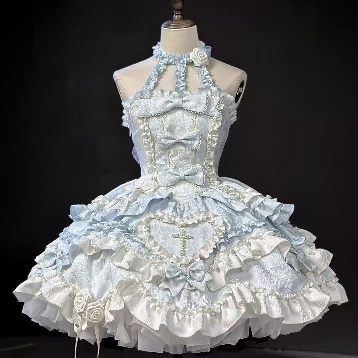 

Lovely Kawaii Slash Neck Slim Lolita Dress Women Sweet Design Bow Off Shoulder Sling Dresses Elegant Cute Pretty Clothing XS