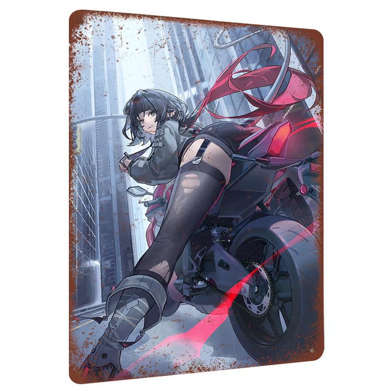 

Cyberpunk Style Girl on Motorcycle Metal Iron Painting Living Room Bedroom Study Decorative Art 7.9x11.8In(20x30cm)