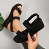 Sandals Women Foreign Trade Fashionable Outerwear Roman Cross-border Black Women Sandals Wedge Heel Thick Soled Women Shoes