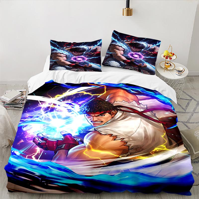 3PCS Game Fighter In Action Bedding set,Ideal for1pc Duvet Cover And 2pcs Pillowcases Perfect for Christmas gift,Ideal for Bedroom, Dormitory