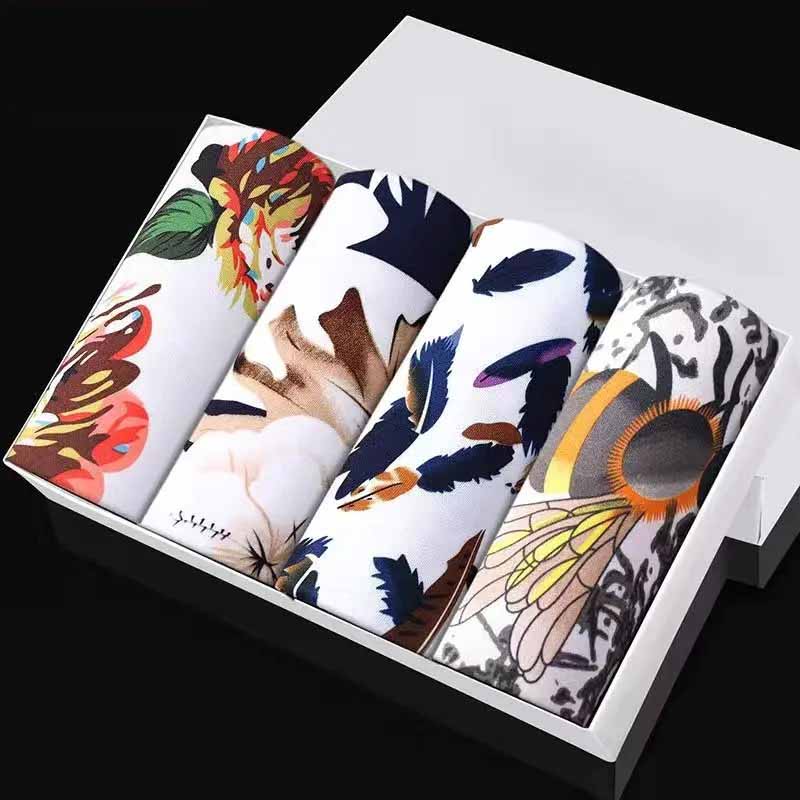 4 adet erkek külot orta bel baksır şort nefes gençlik baskı U dışbükey baksır şort