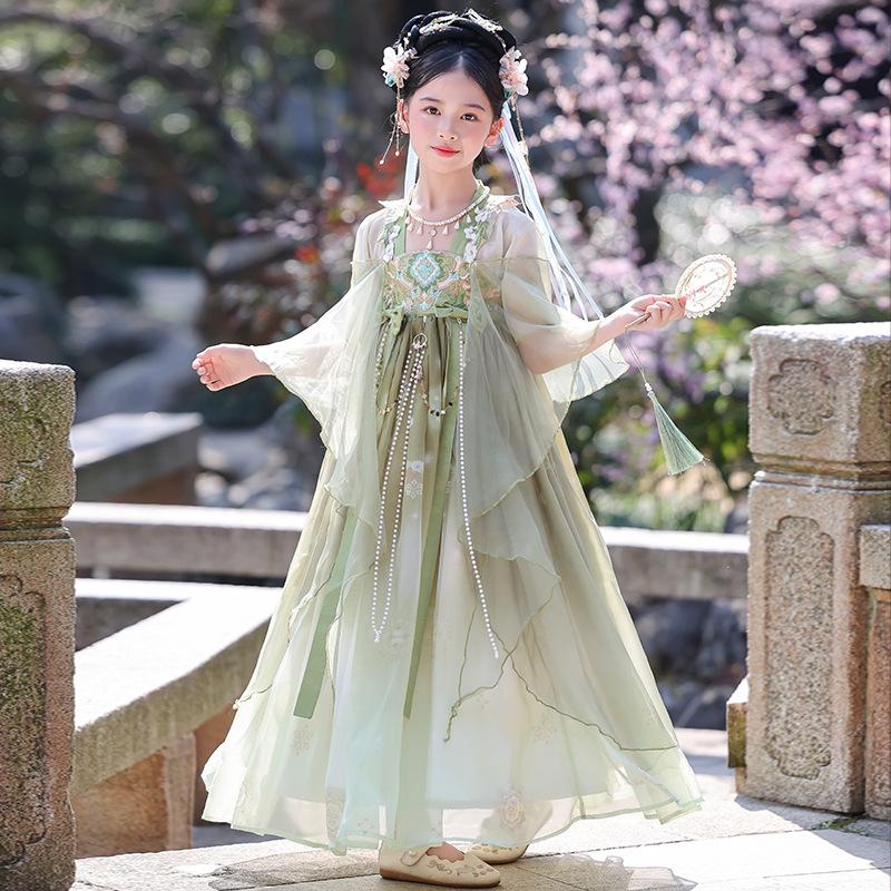2026 New Ancient Style Hanfu Summer Dress for Girls – Lightweight, Fairy-Inspired Chinese Skirt 110 cm