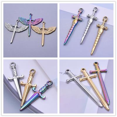 6 Pezzi Ciondoli Spada Misti in Acciaio Inossidabile Per Creazione Gioielli/Materiali Per Creare Braccialetti Orecchini Ciondolo Portachiavi Fai da Te all'Ingrosso
