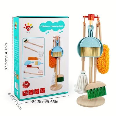 Wooden Children's Play House Cleaning Set Toy for Cleaning, Organizing and Sweeping the Room with Mop Simulation Tools