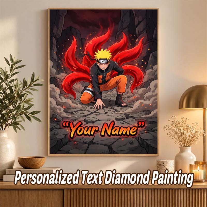 Kurama Naruto Custom Name Diamond Painting Personalized 5D Full Drill DIY Diamond Art Home Decor