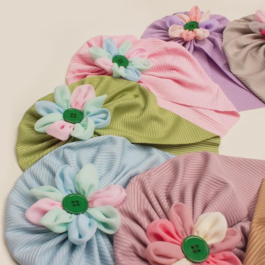 Colorful Floral Baby Girl Pullover Hat with Soft Elastic