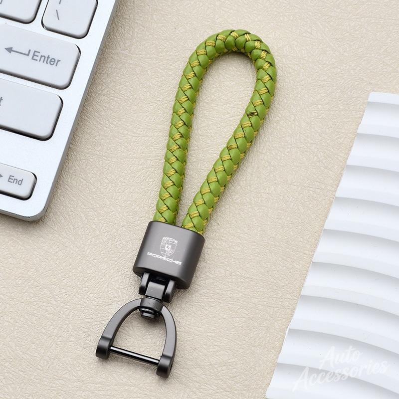 Car Keychain Hand Woven Horseshoe Buckle Keyring For Porsche Cayenne Panamera Macan 911 718 Taycan Boxster Cayman 918 Pajun