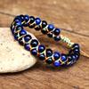 1pc CHENGYOUGE Bohemian Adjustable Bracelet - Natural Cat's Eye/Tiger's Eye Beads, Navy Blue & Golden accents, Adjustable Knot Closure, Everyday & Vac