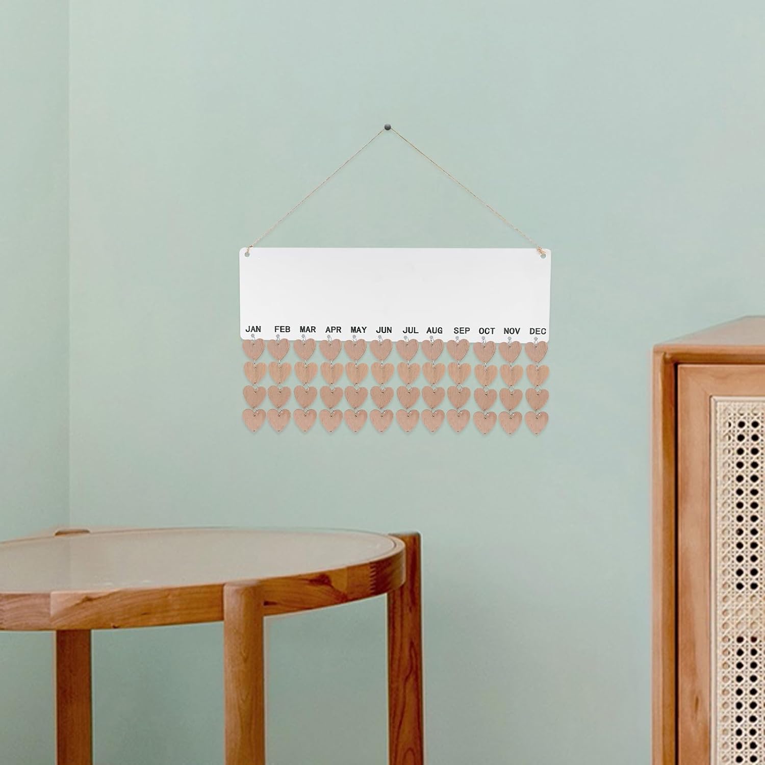 

50pcs Heart Wooden Slices with 50 Iron Set for Birthday Reminder Hanging Wooden Plaque Board DIY Calendar Accessories Home Decoration (Wood Grain)